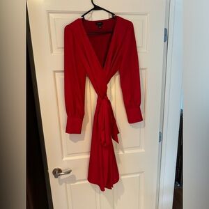 Nordstrom Halogen size S holiday red wrap satin dress.